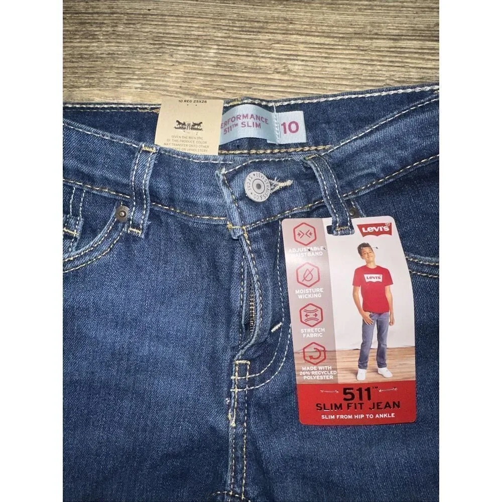 Levis 511 Slim Fit Stretch Jeans Boys 10 Reg ADJUSTABLE 25x26. NWT. E